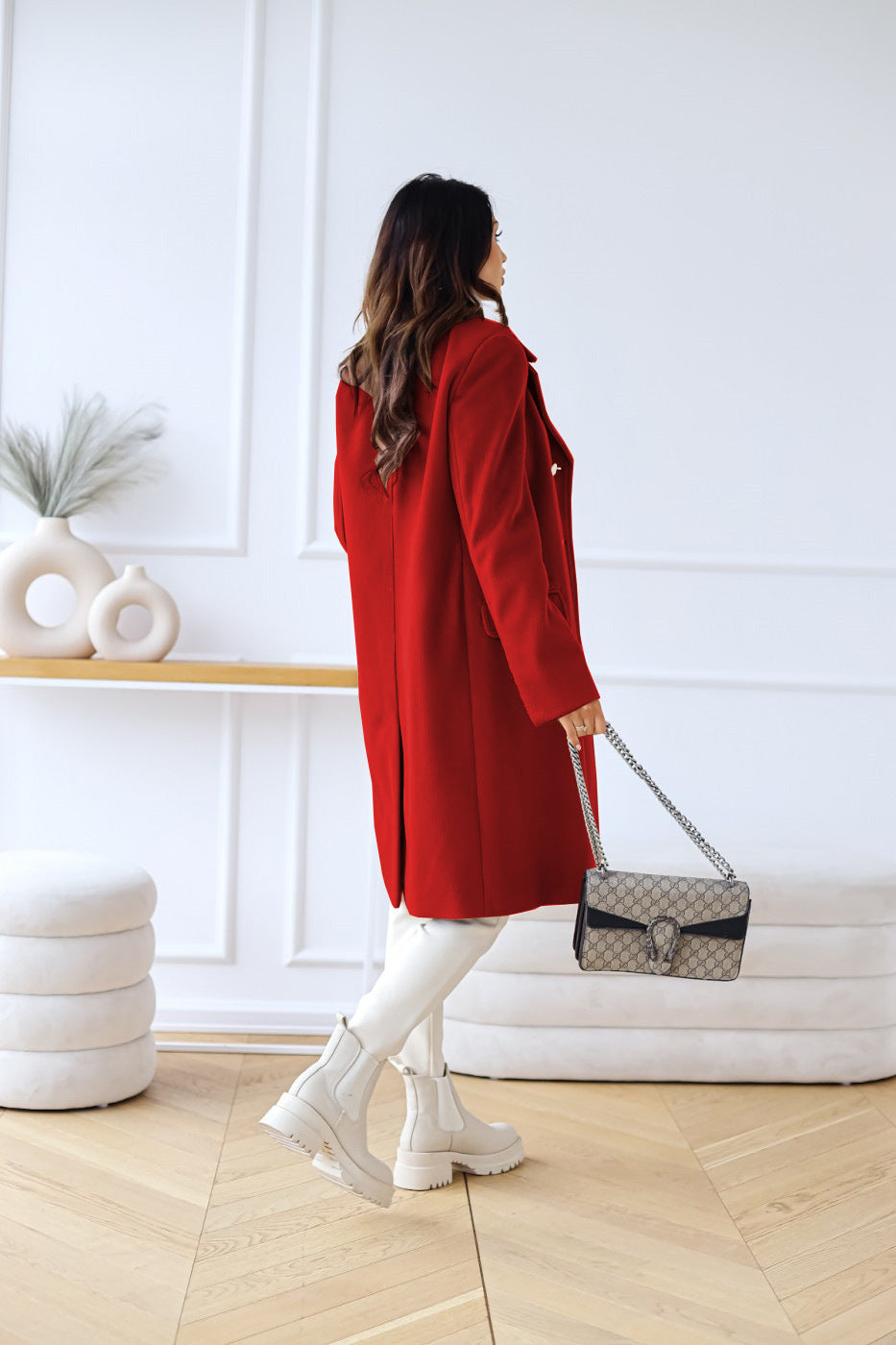Carmen | Women's Double-Breasted Wool Coat with Gold-Button Detail