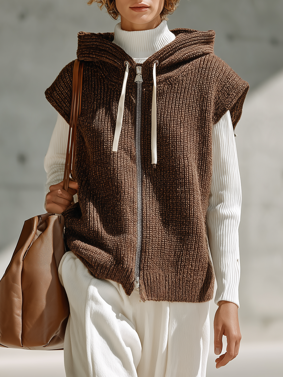 Alma-Cornelia | Women's Drawstring Hooded Knit Vest