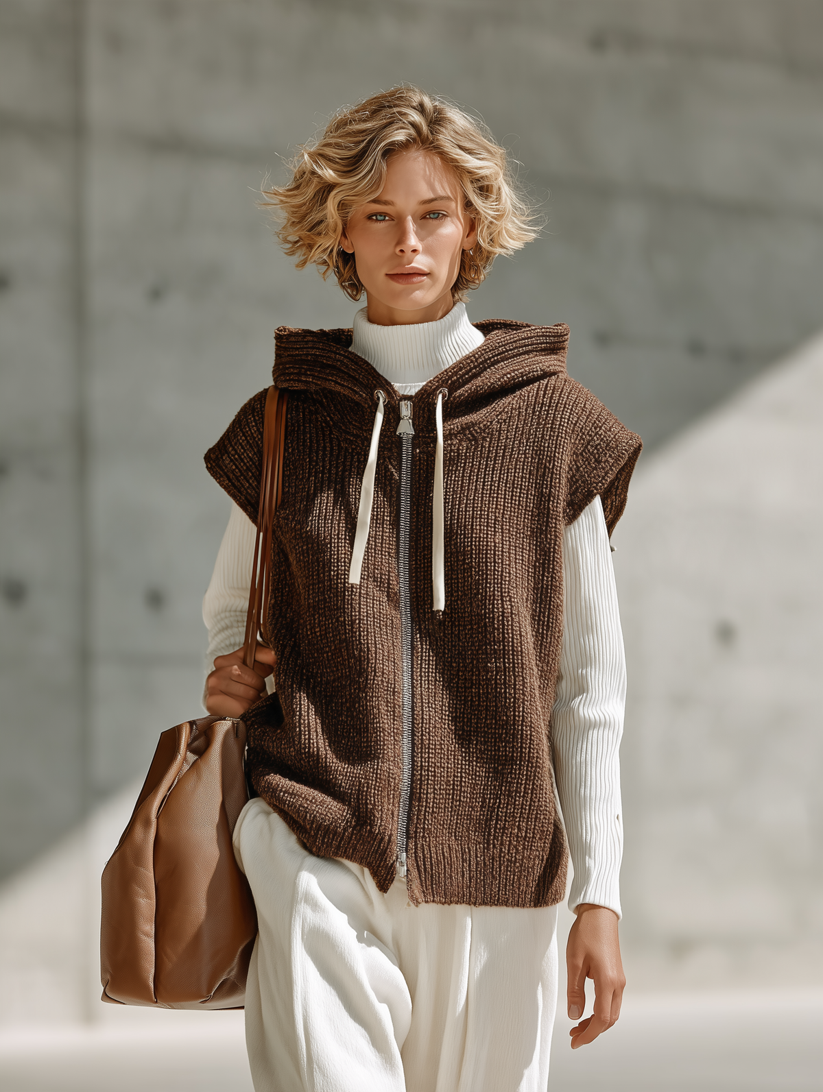 Alma-Cornelia | Women's Drawstring Hooded Knit Vest