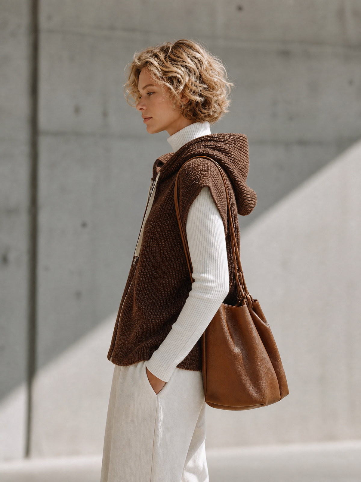 Alma-Cornelia | Women's Drawstring Hooded Knit Vest