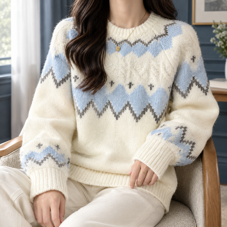 Frida-Zelda | Women's Fair Isle Cable-Knit Sweater