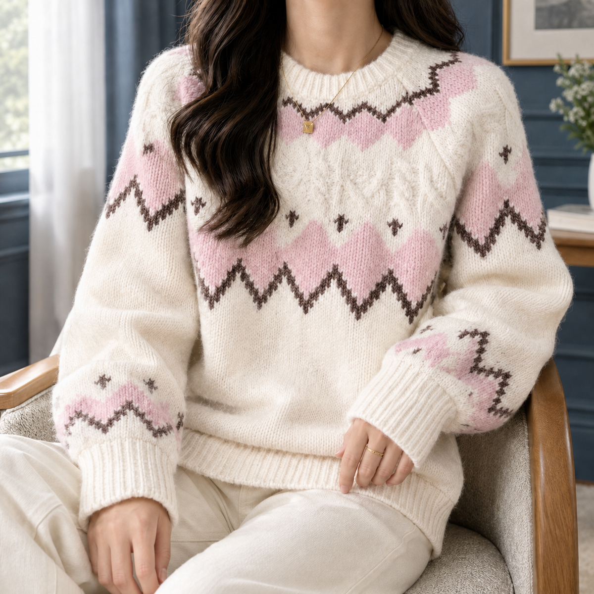 Frida-Zelda | Women's Fair Isle Cable-Knit Sweater