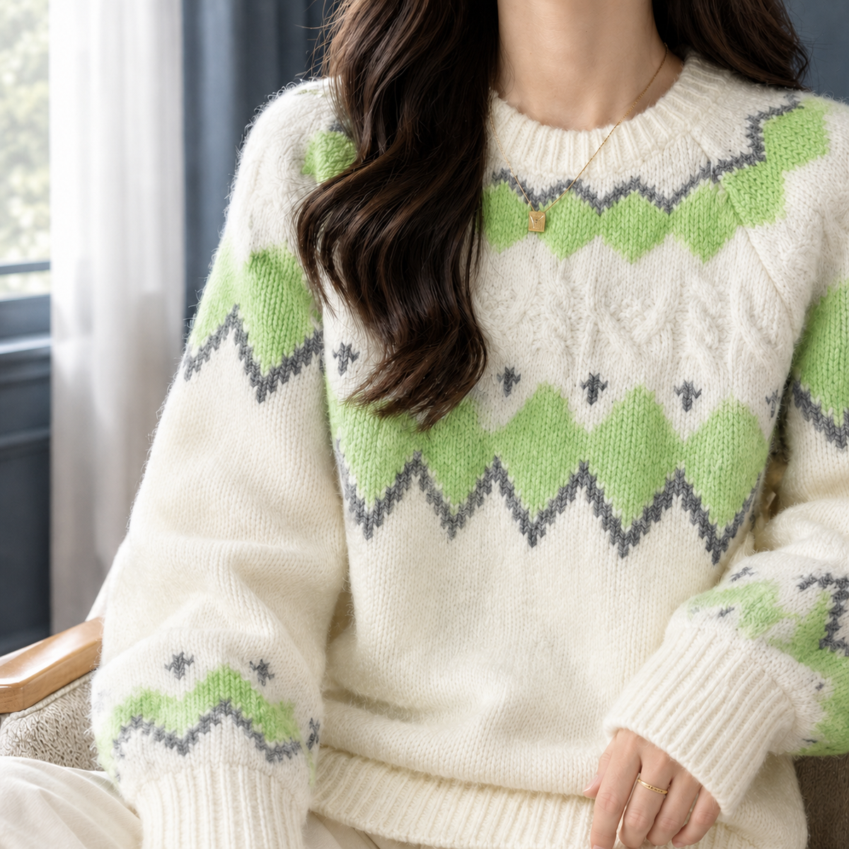 Frida-Zelda | Women's Fair Isle Cable-Knit Sweater