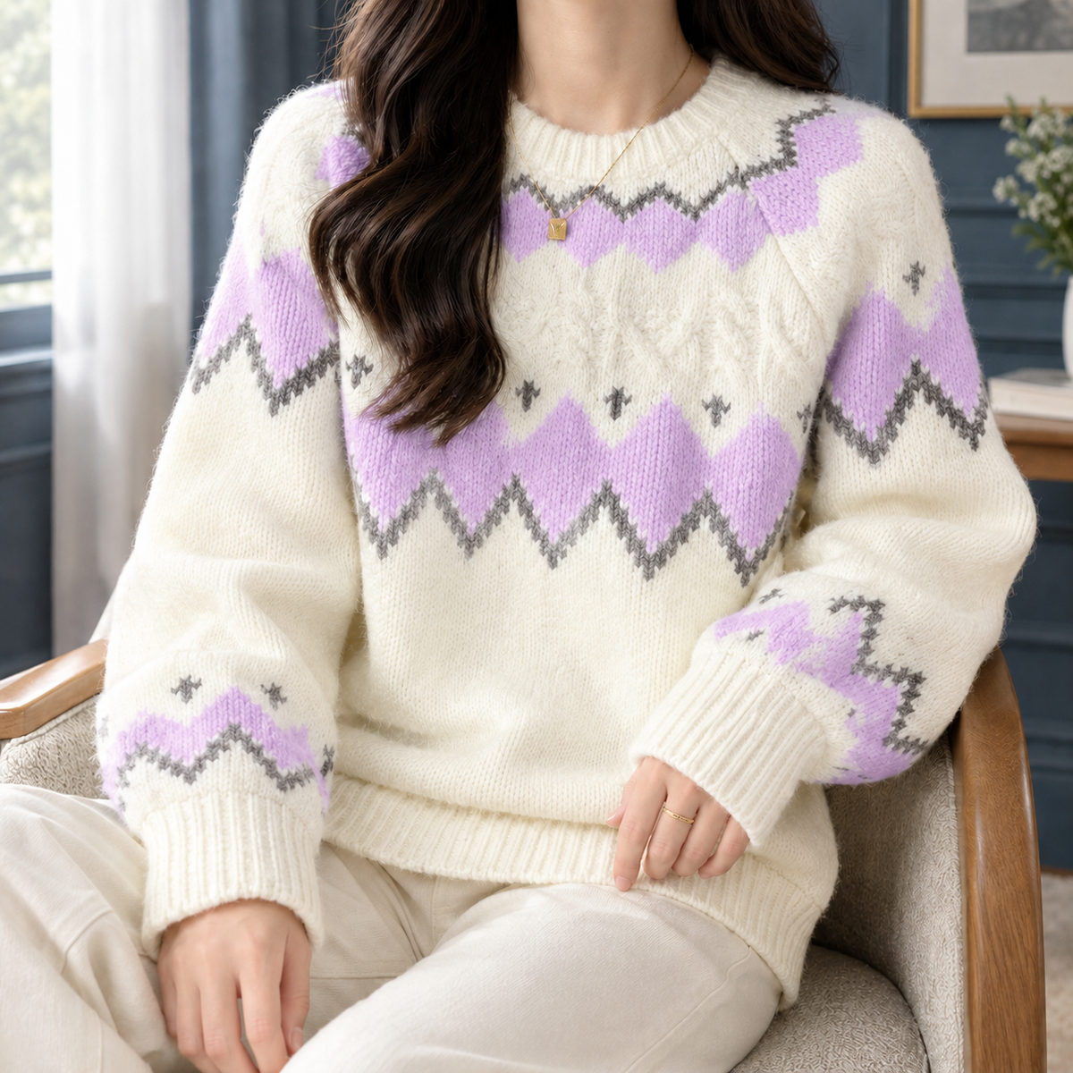 Frida-Zelda | Women's Fair Isle Cable-Knit Sweater