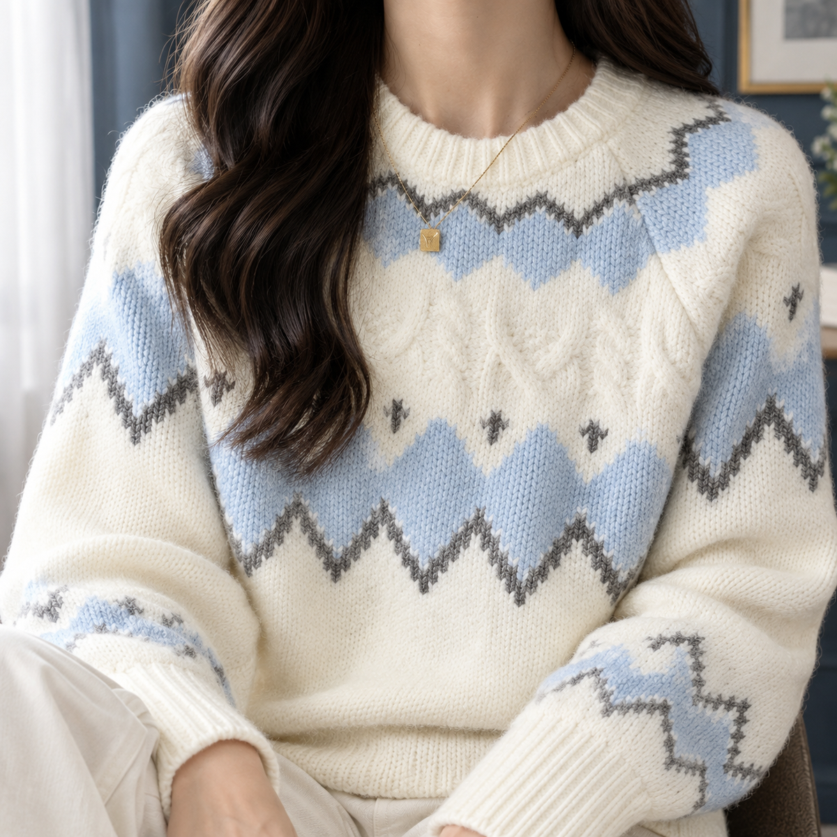 Frida-Zelda | Women's Fair Isle Cable-Knit Sweater