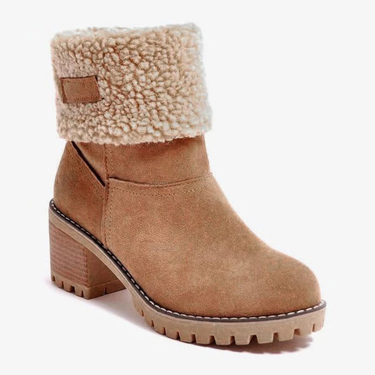 Eugenia-Regina | Women's Faux Fur Collar Block Heel Ankle Boots