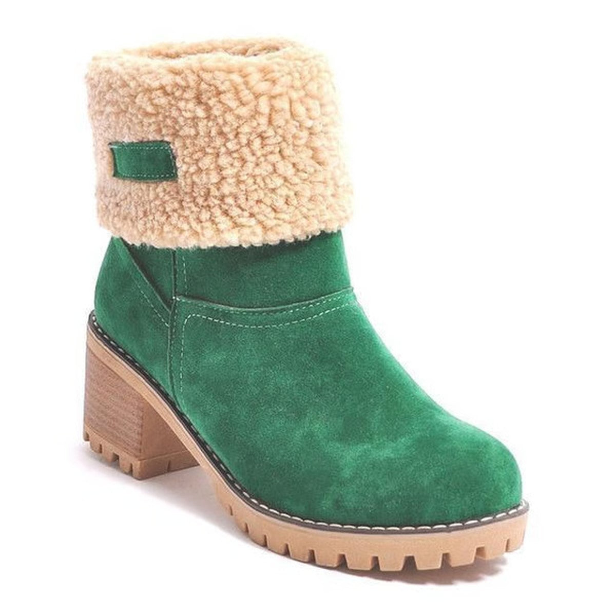 Eugenia-Regina | Women's Faux Fur Collar Block Heel Ankle Boots