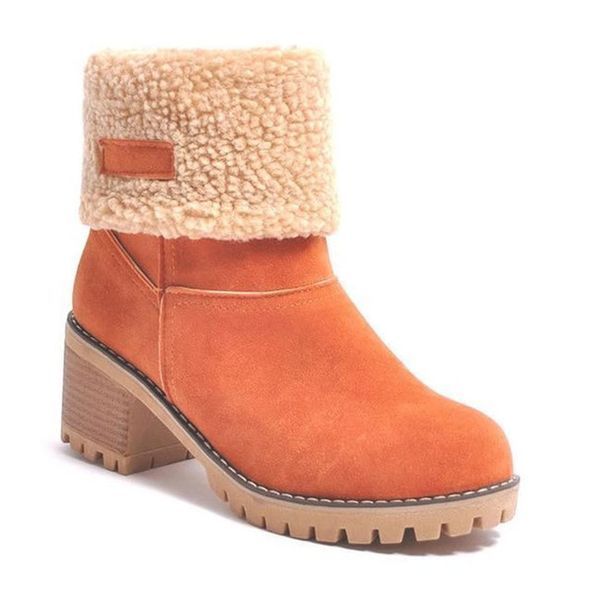 Eugenia-Regina | Women's Faux Fur Collar Block Heel Ankle Boots