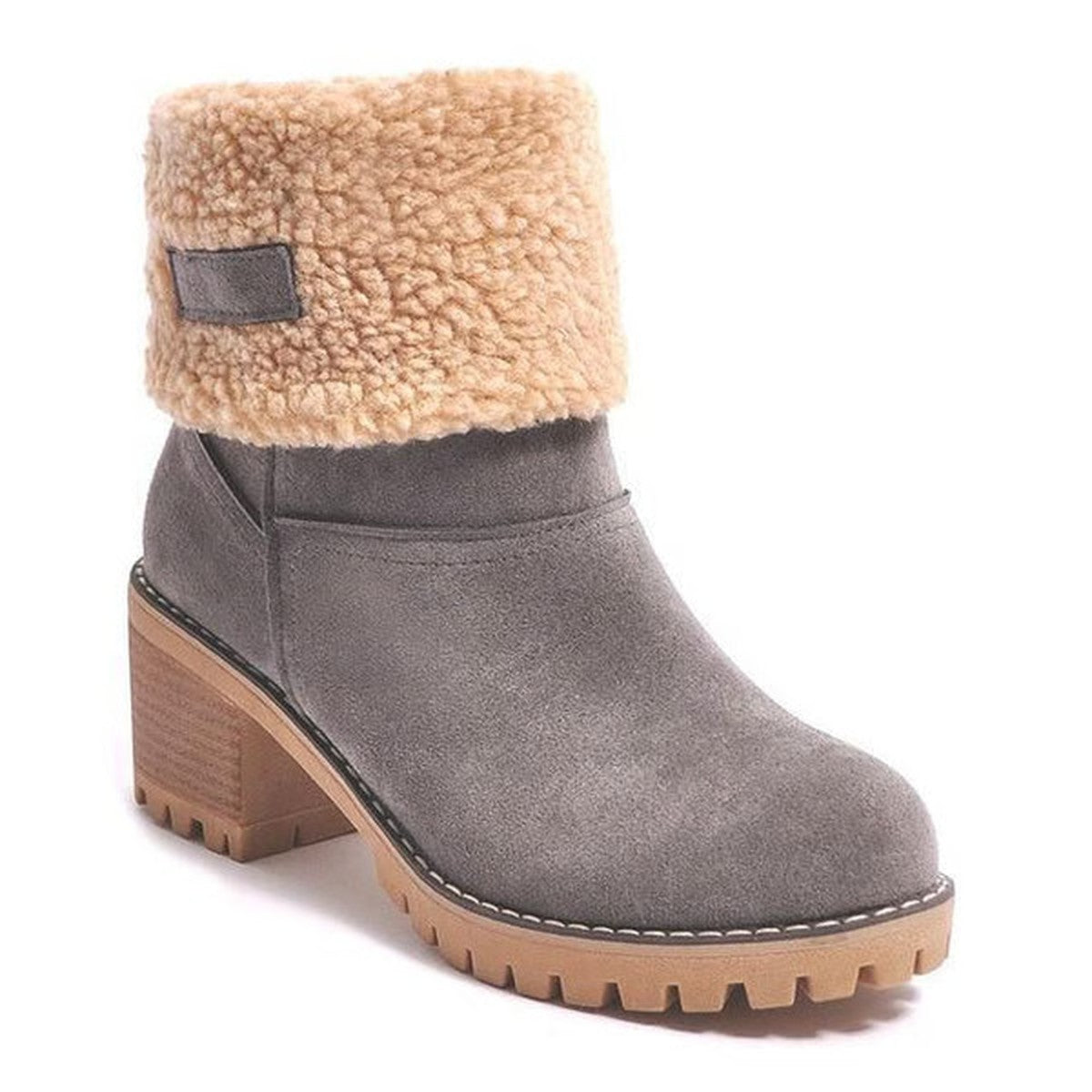 Eugenia-Regina | Women's Faux Fur Collar Block Heel Ankle Boots