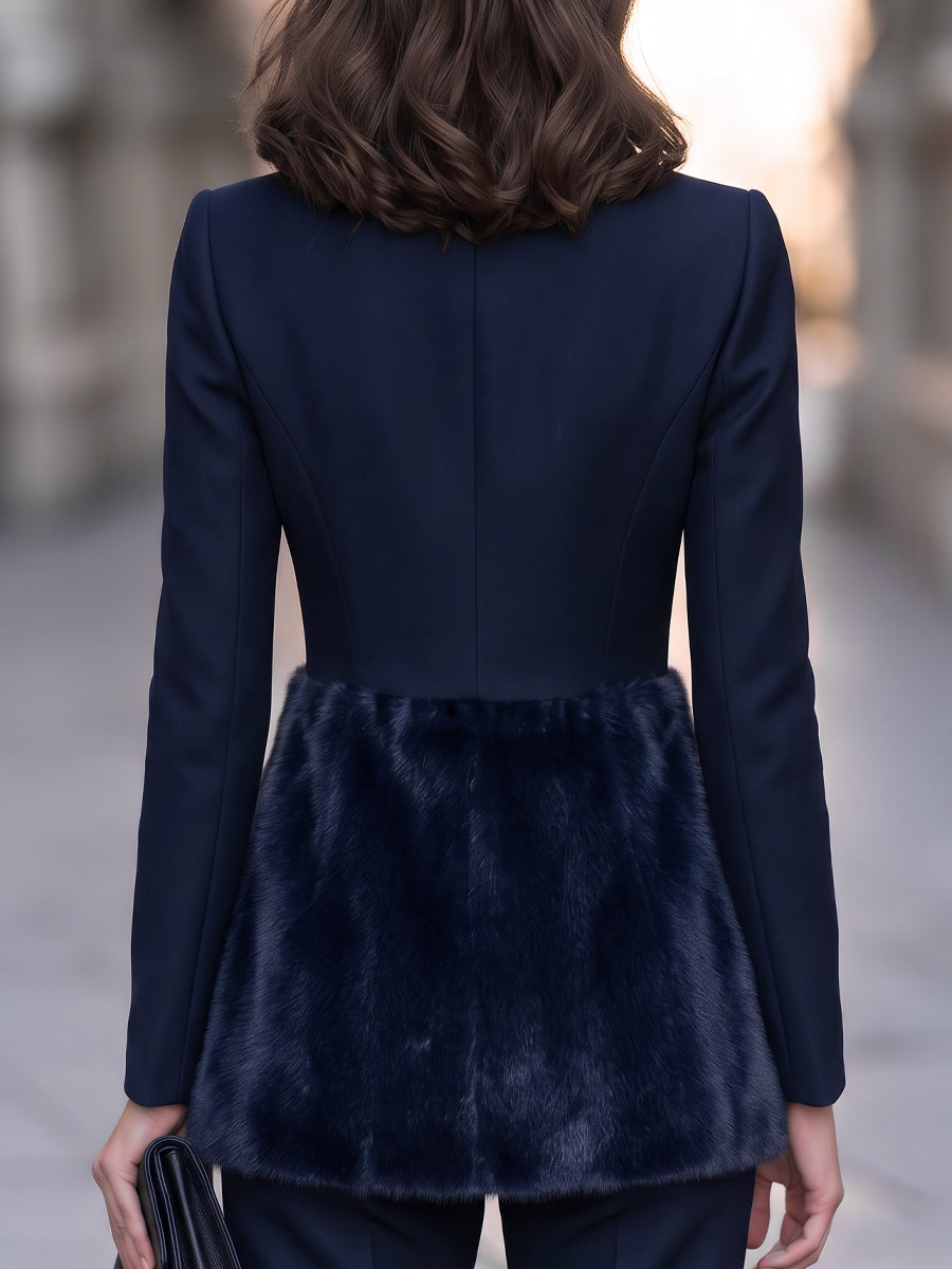 Bernadette-Juliet | Women's Faux Fur Hem Zip-Up Tailored Jacket