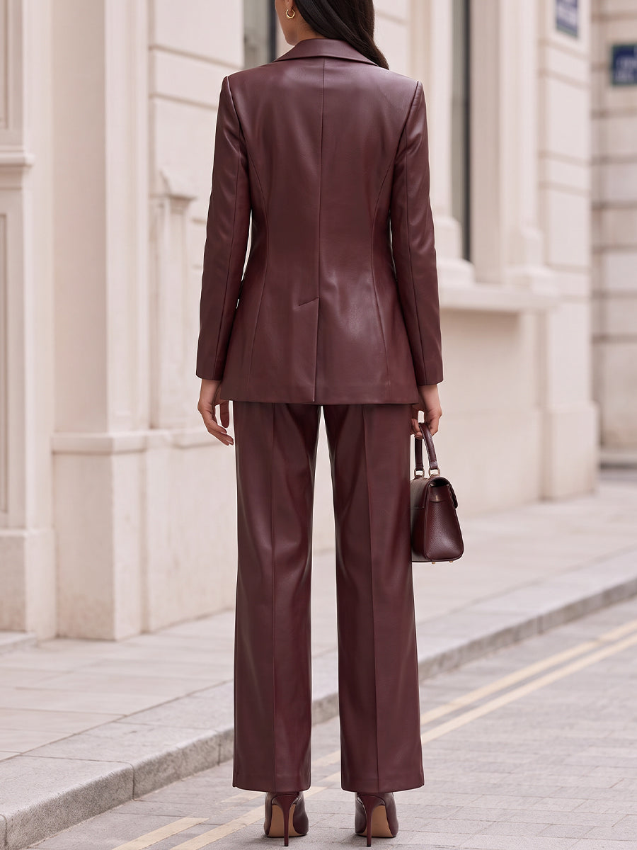 Virginia | Women's Faux-Leather Blazer & Belted Strapless Jumpsuit Set