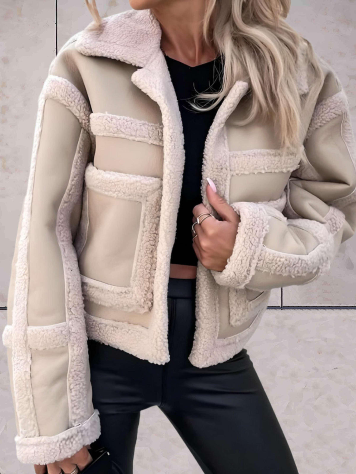 Ruth-Paloma | Women's Faux Shearling Aviator Jacket with Notch Collar