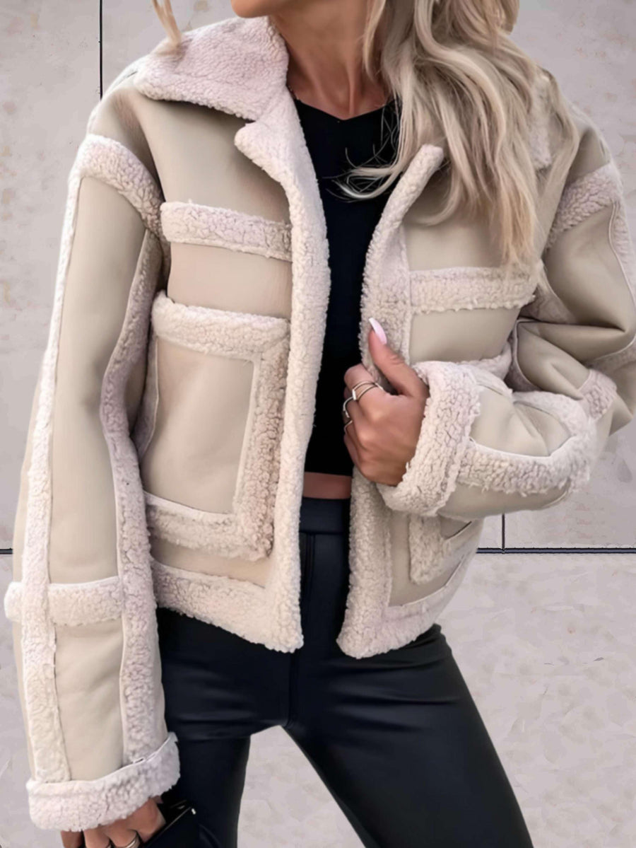 Ruth-Paloma | Women's Faux Shearling Aviator Jacket with Notch Collar