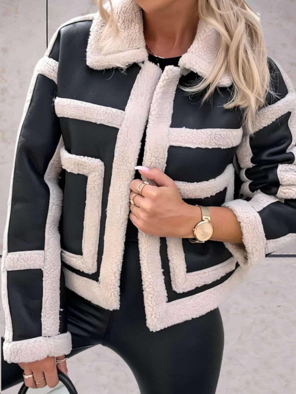 Ruth-Paloma | Women's Faux Shearling Aviator Jacket with Notch Collar