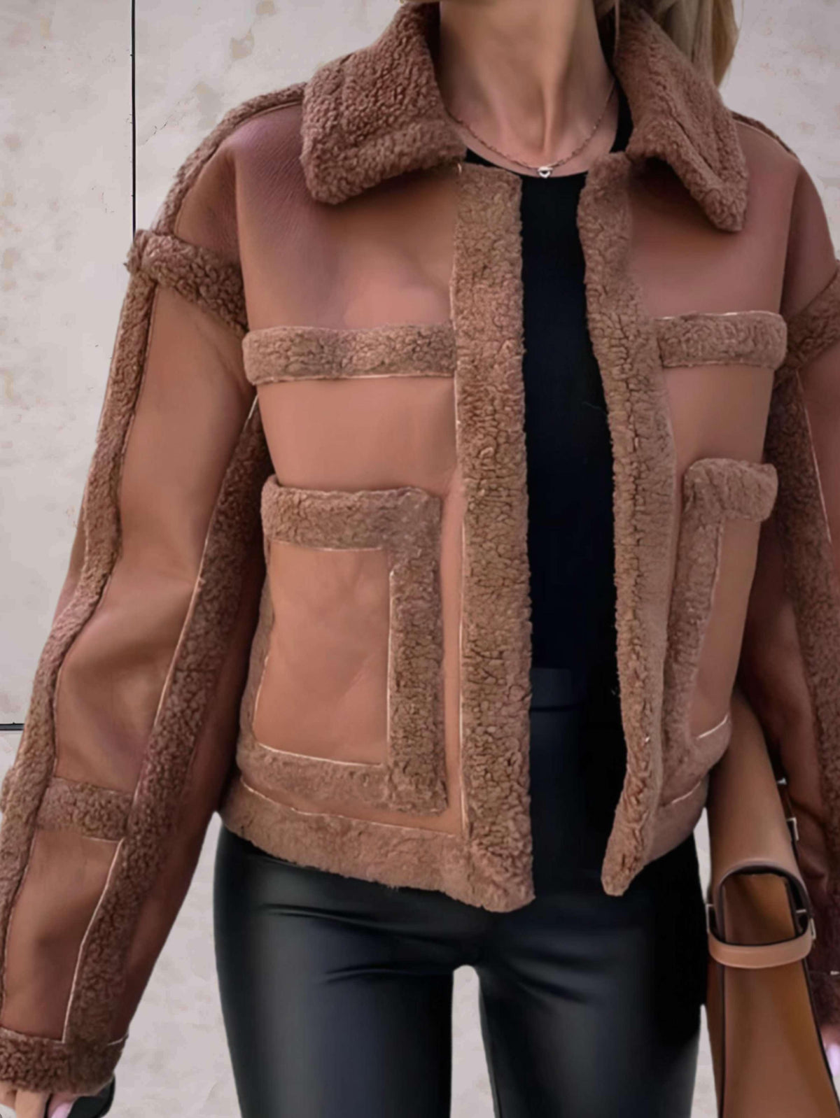 Ruth-Paloma | Women's Faux Shearling Aviator Jacket with Notch Collar