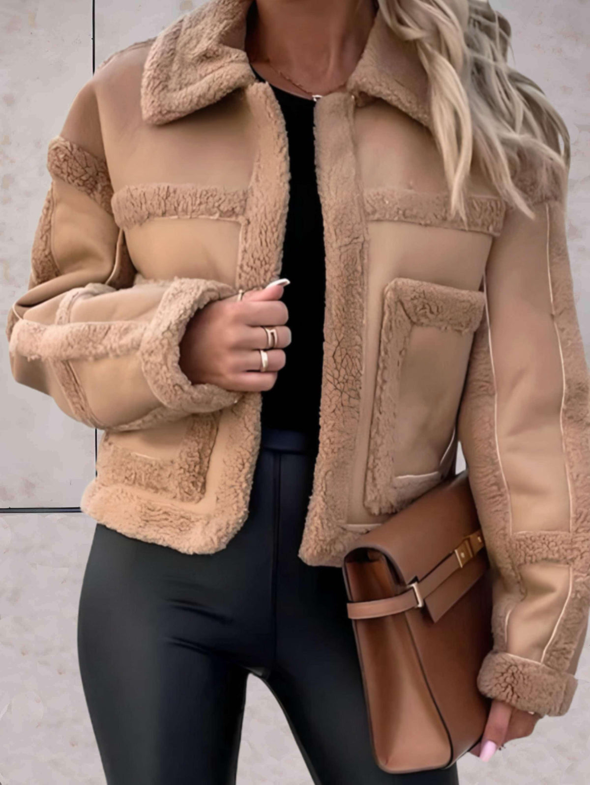 Ruth-Paloma | Women's Faux Shearling Aviator Jacket with Notch Collar