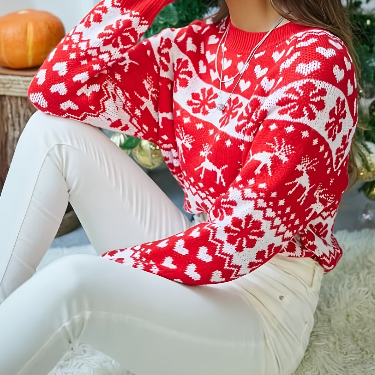 June | Women's Festive Fair Isle Relaxed-Fit Knit Sweater