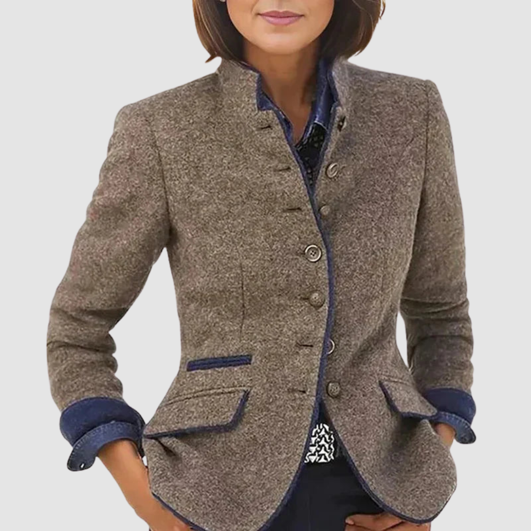 Pearl | Women's Fitted Stand-Collar Blazer with Contrast Trim
