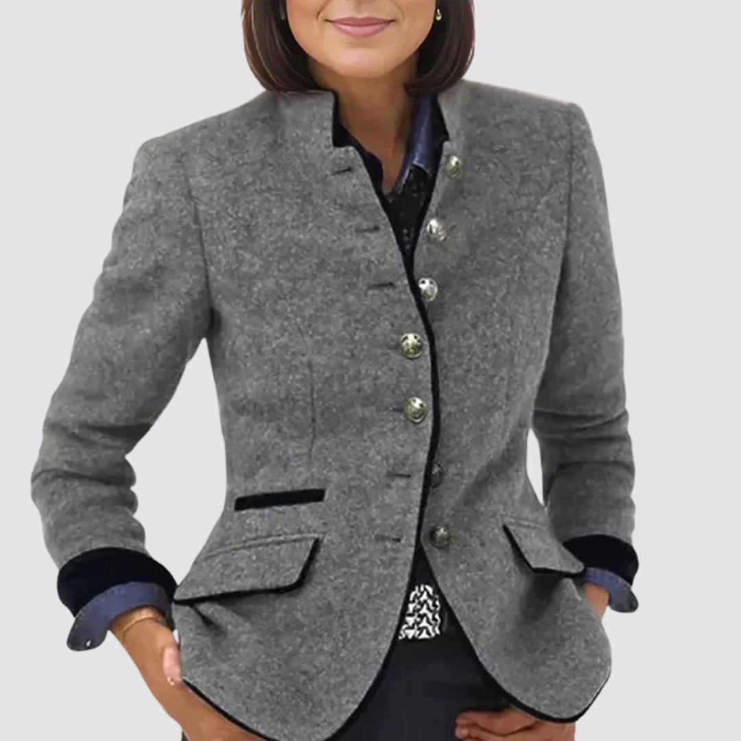 Pearl | Women's Fitted Stand-Collar Blazer with Contrast Trim