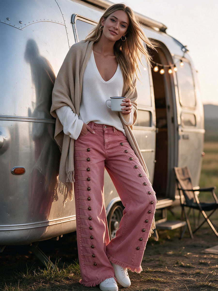 Alma-Dorothea | Women's Flared Button-Front Jeans