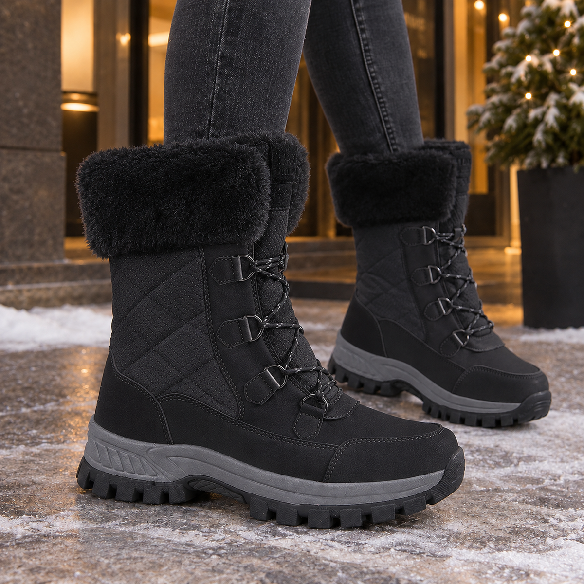 Ivy-Vera | Women's Fleece-Lined Lace-Up Ankle Boots