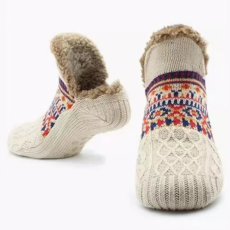 Renata-June | Women's Fleece-Lined Snow Print Mid-Calf Socks