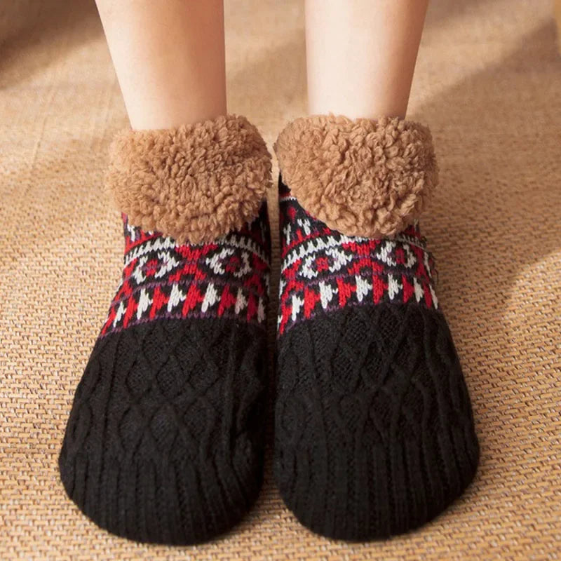 Renata-June | Women's Fleece-Lined Snow Print Mid-Calf Socks