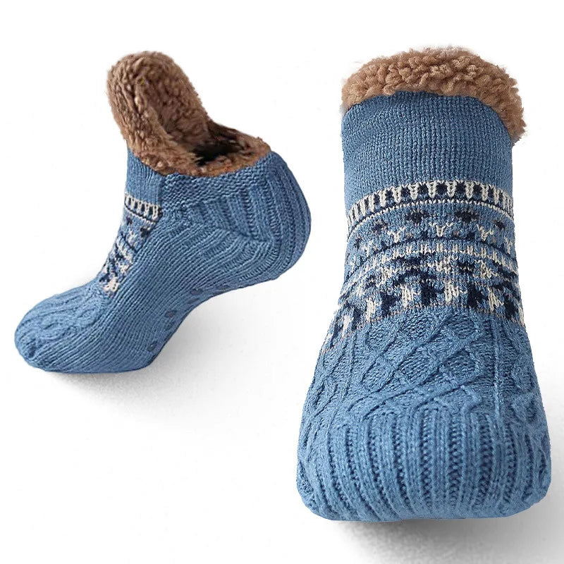 Renata-June | Women's Fleece-Lined Snow Print Mid-Calf Socks