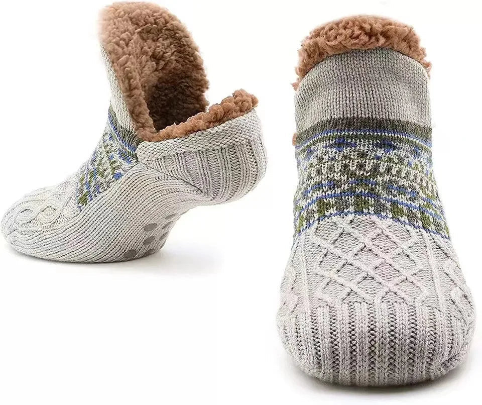 Renata-June | Women's Fleece-Lined Snow Print Mid-Calf Socks