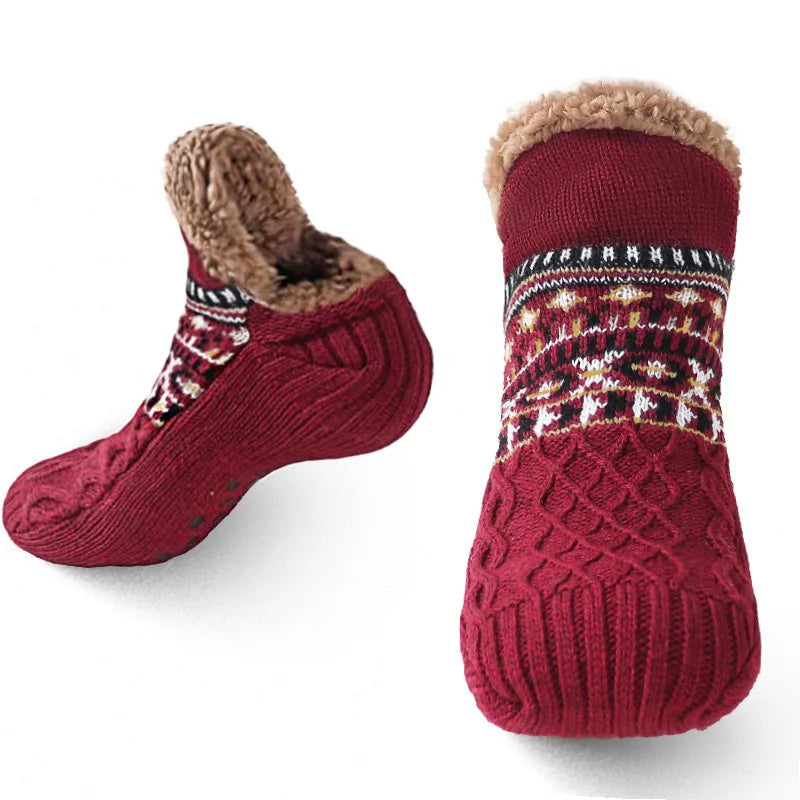 Renata-June | Women's Fleece-Lined Snow Print Mid-Calf Socks