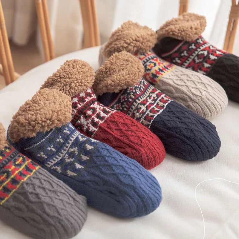 Renata-June | Women's Fleece-Lined Snow Print Mid-Calf Socks
