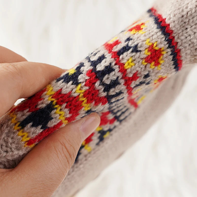 Renata-June | Women's Fleece-Lined Snow Print Mid-Calf Socks