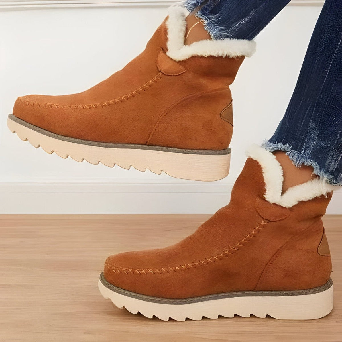 Ingrid-Olive | Women's Fleece-Lined Suede Mini Platform Booties