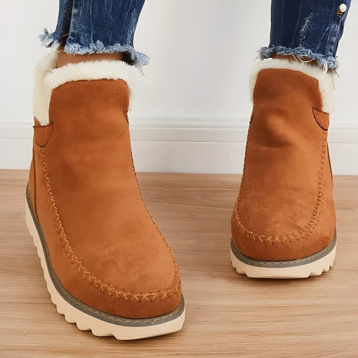 Ingrid-Olive | Women's Fleece-Lined Suede Mini Platform Booties