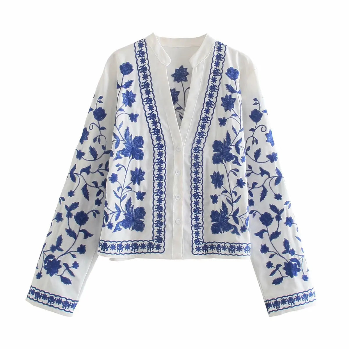 Opal-Rhea | Women's Floral Embroidered Denim Cardigan Jacket