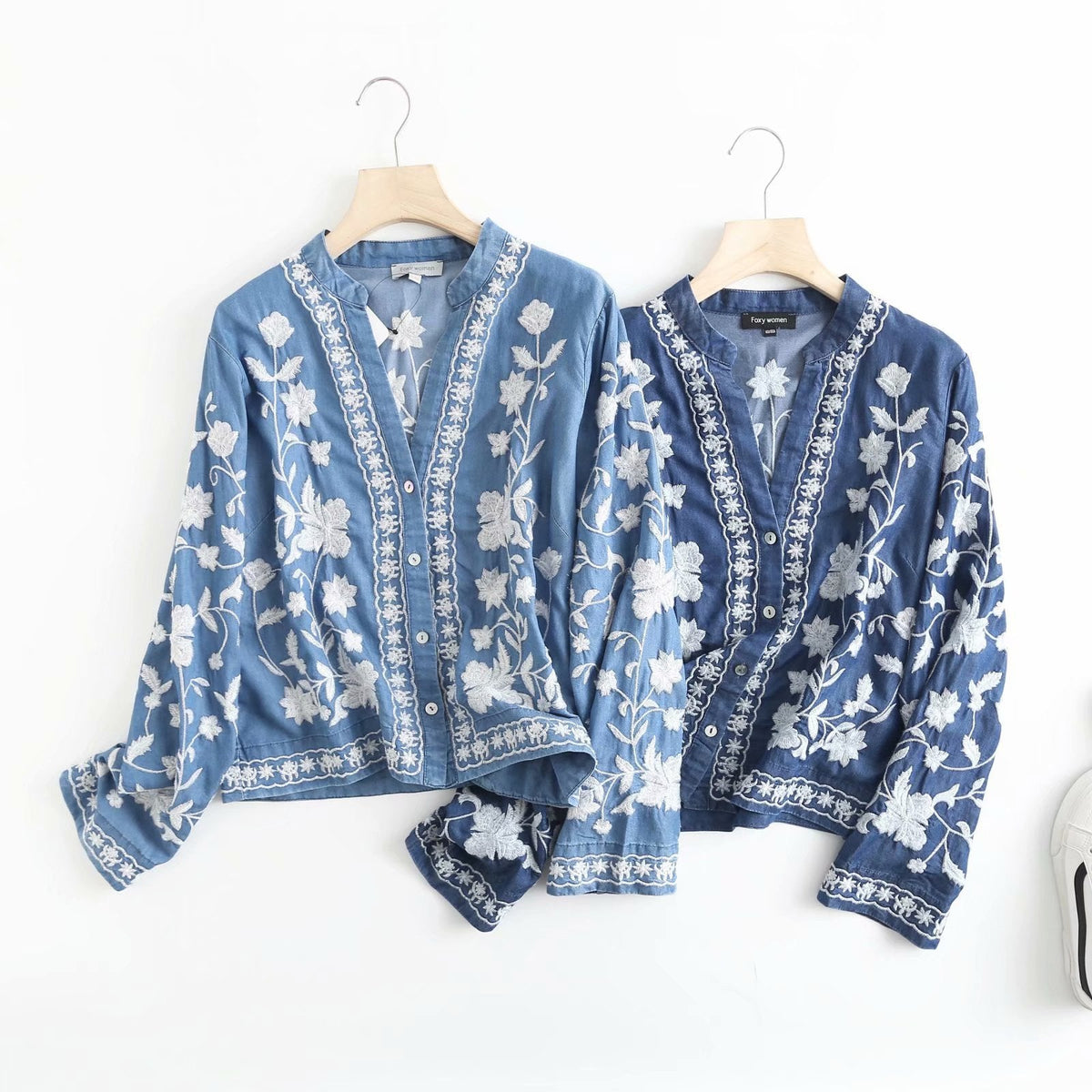 Opal-Rhea | Women's Floral Embroidered Denim Cardigan Jacket