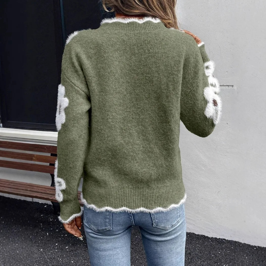 June-Esther | Women's Floral Intarsia V-Neck Jumper