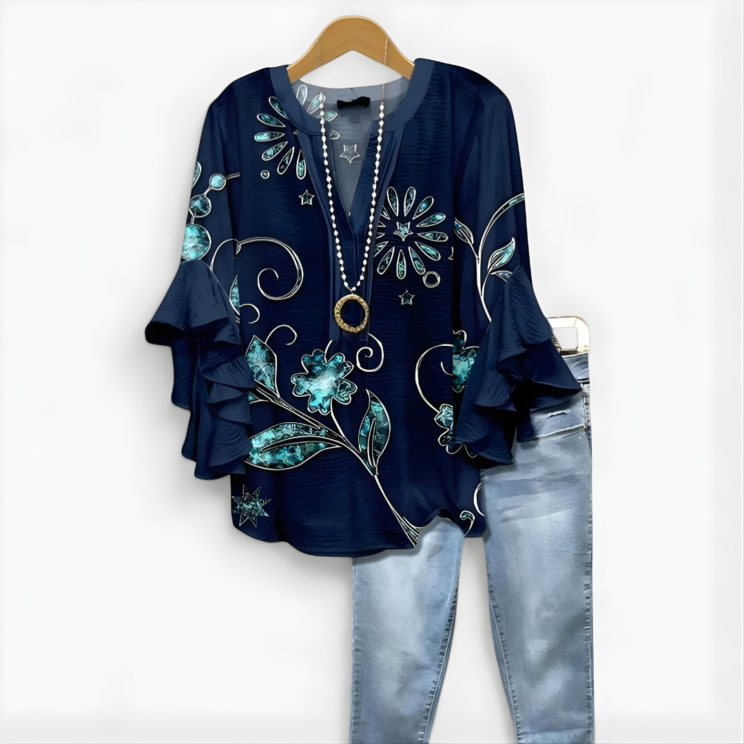 Virginia-Pauline | Women's Floral Ruffle-Sleeve Blouse
