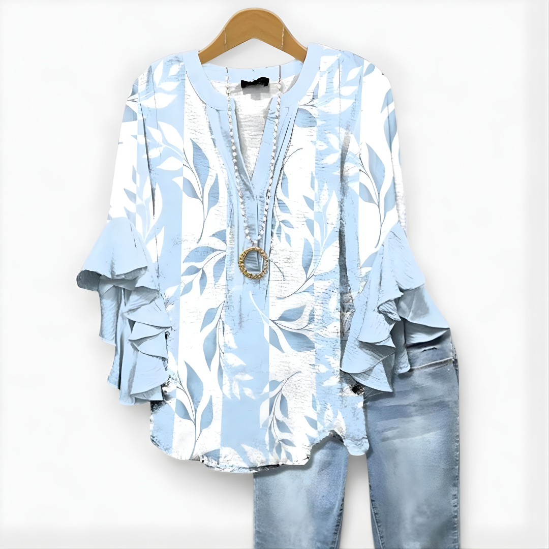 Virginia-Pauline | Women's Floral Ruffle-Sleeve Blouse