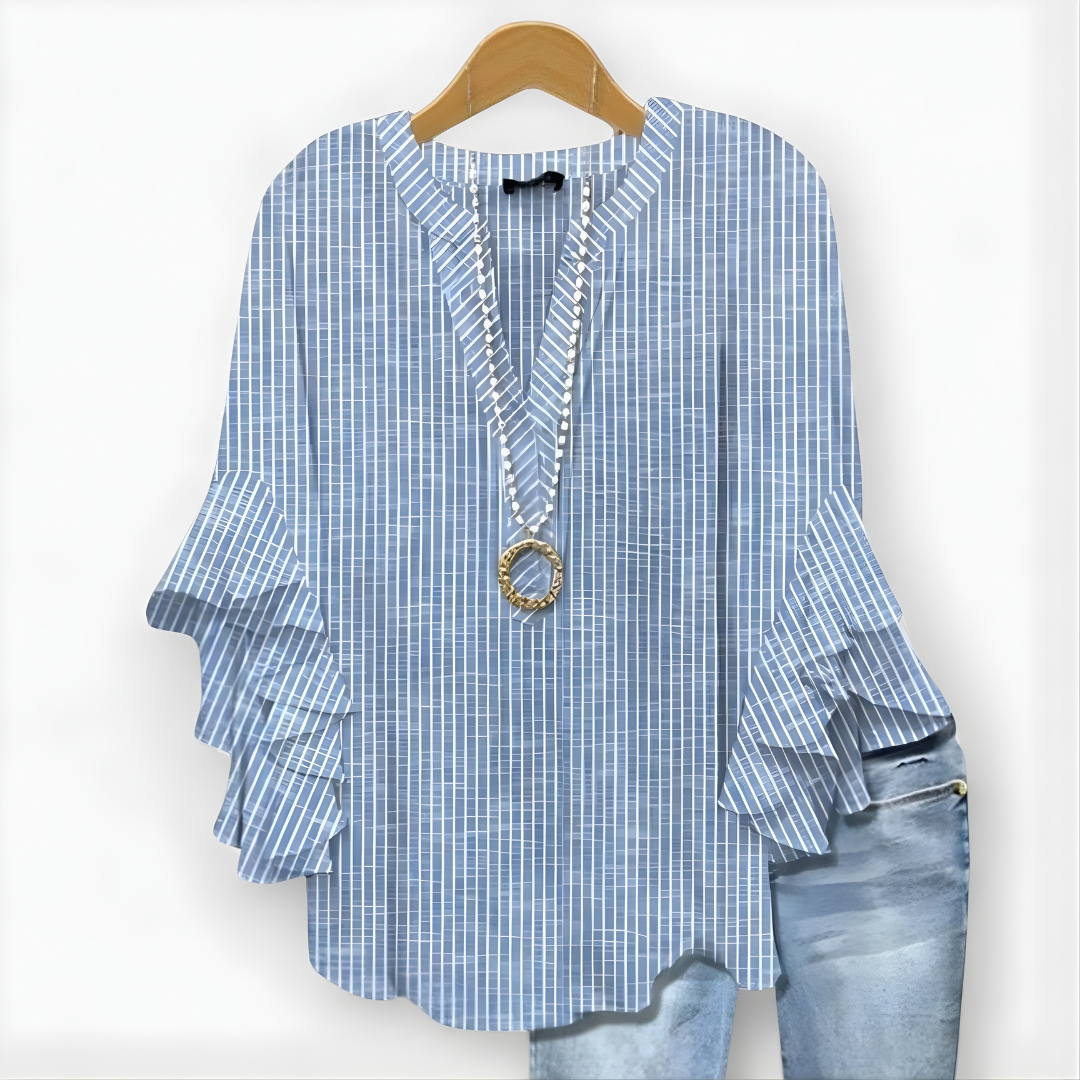 Virginia-Pauline | Women's Floral Ruffle-Sleeve Blouse