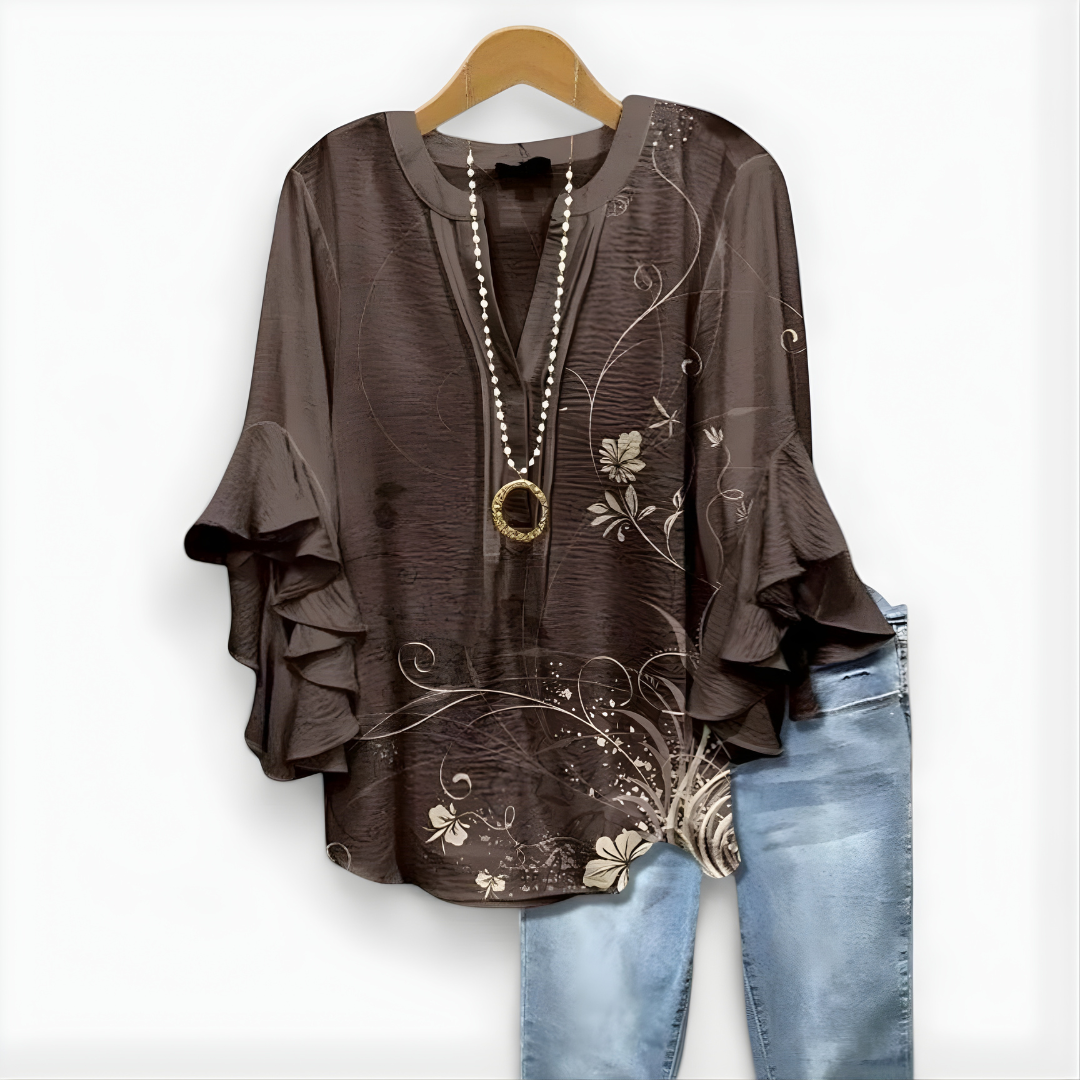 Virginia-Pauline | Women's Floral Ruffle-Sleeve Blouse