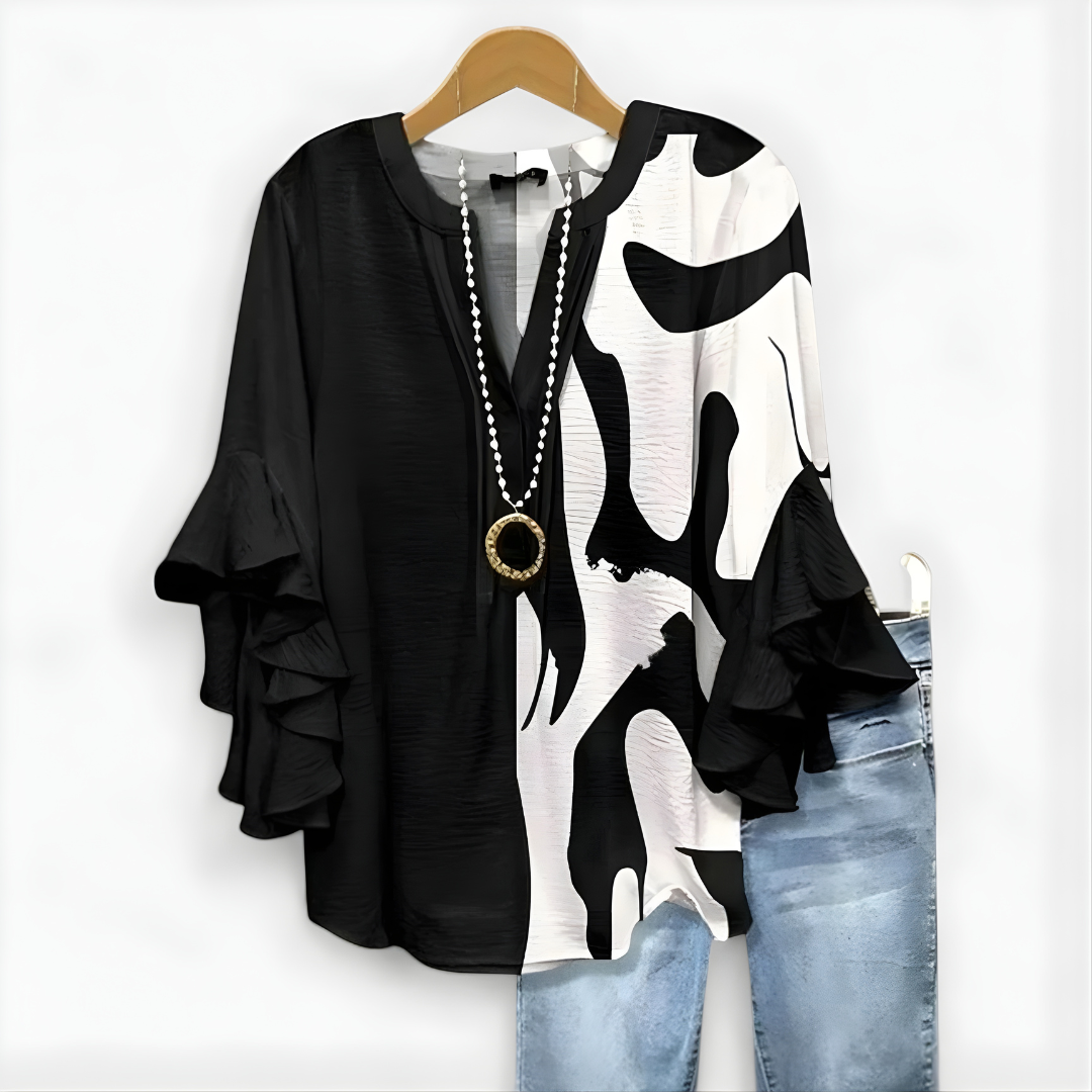 Virginia-Pauline | Women's Floral Ruffle-Sleeve Blouse