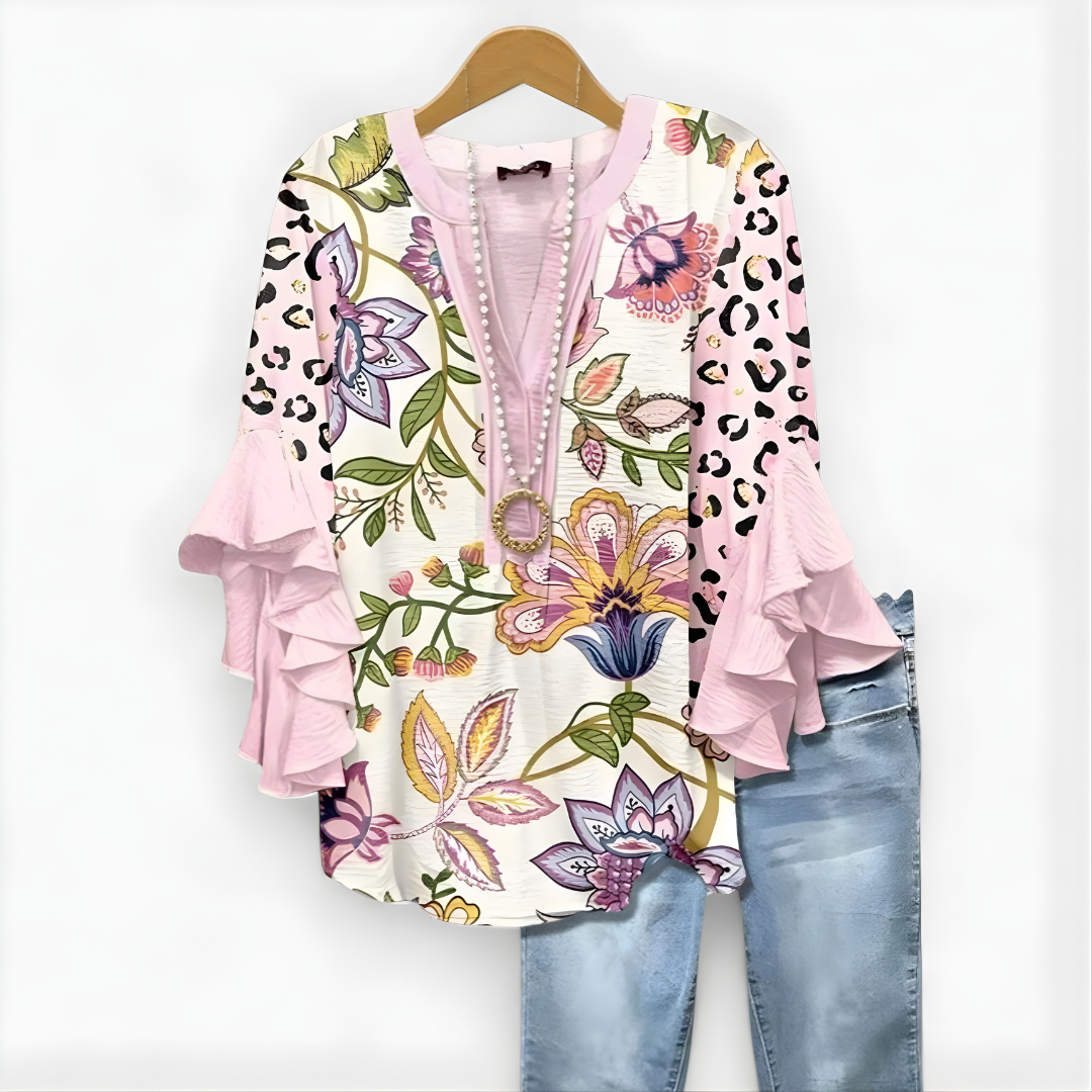 Virginia-Pauline | Women's Floral Ruffle-Sleeve Blouse