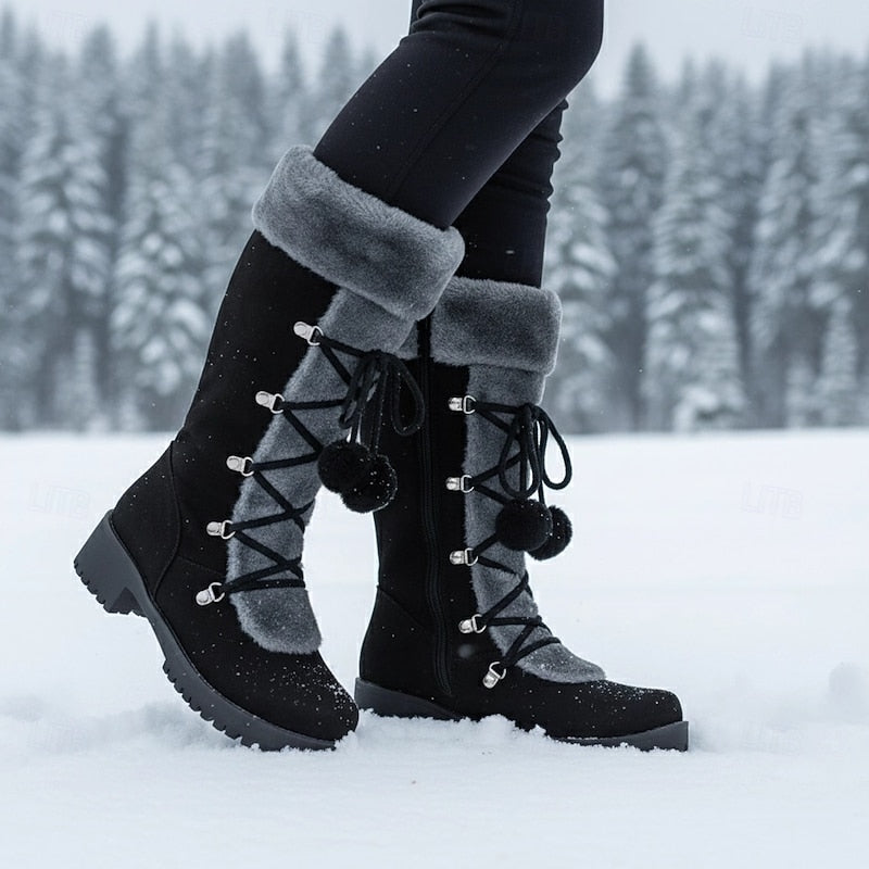 Johanna | Women's Fur-Trim Lace-Up Mid-Calf Winter Boots