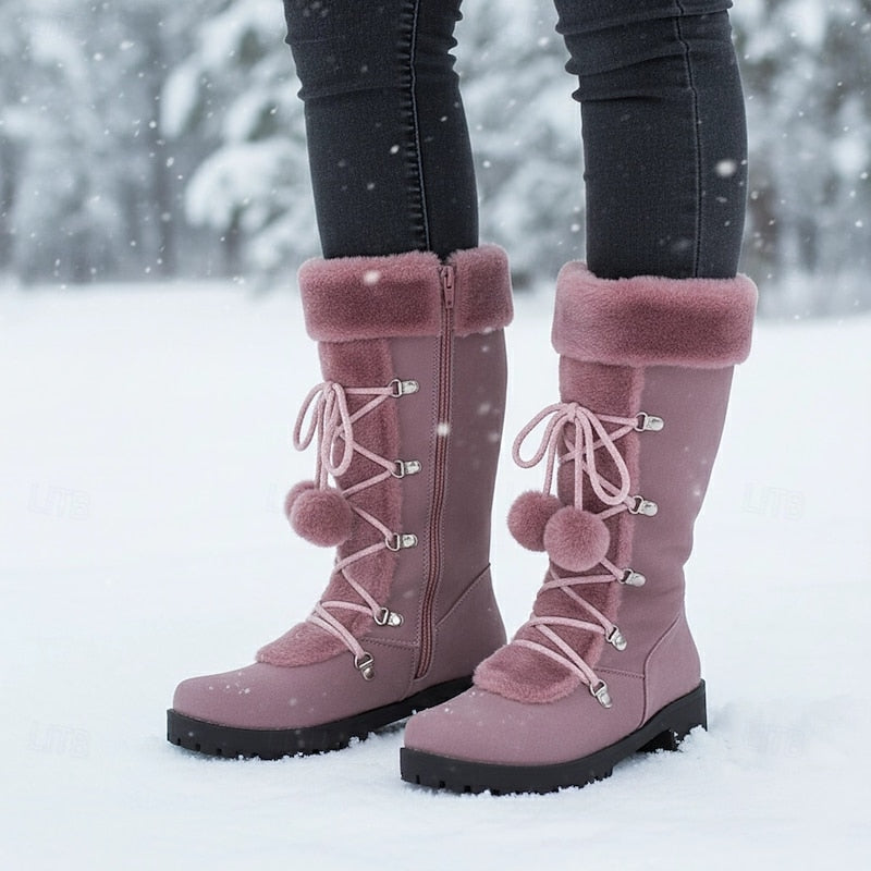 Johanna | Women's Fur-Trim Lace-Up Mid-Calf Winter Boots