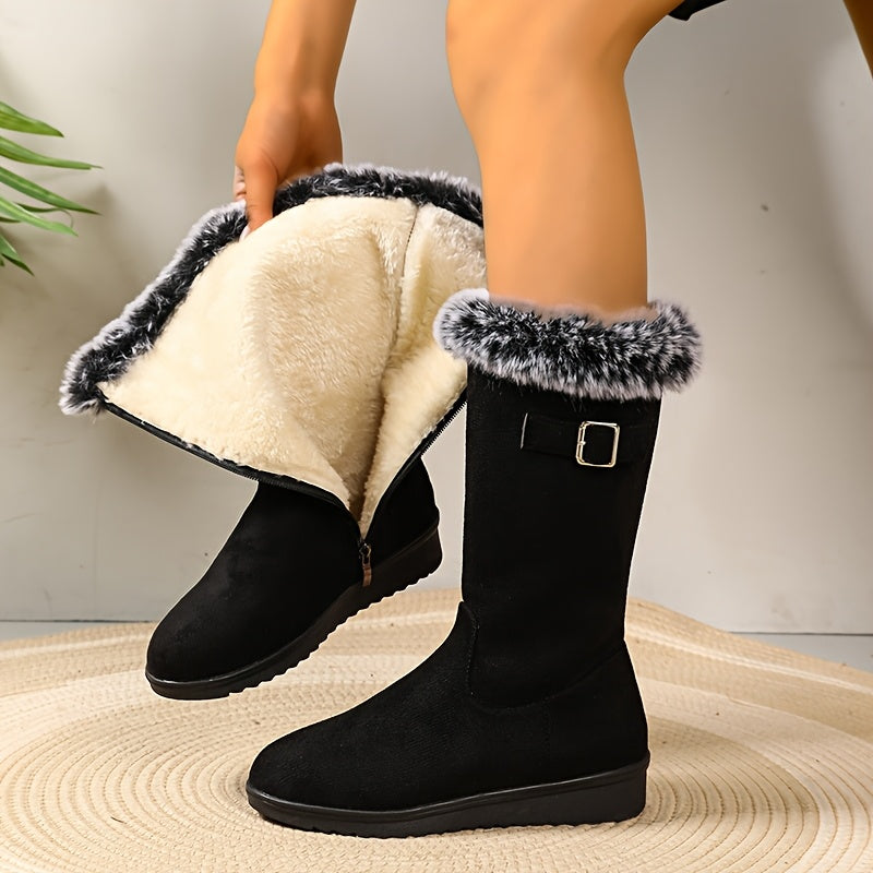 Louisa-Nadine | Women's Fur-Trimmed Buckle Knee-High Boots