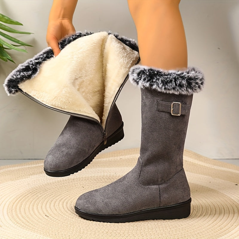 Louisa-Nadine | Women's Fur-Trimmed Buckle Knee-High Boots