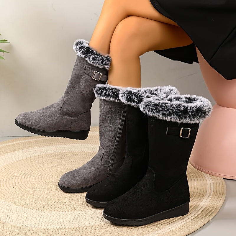 Louisa-Nadine | Women's Fur-Trimmed Buckle Knee-High Boots