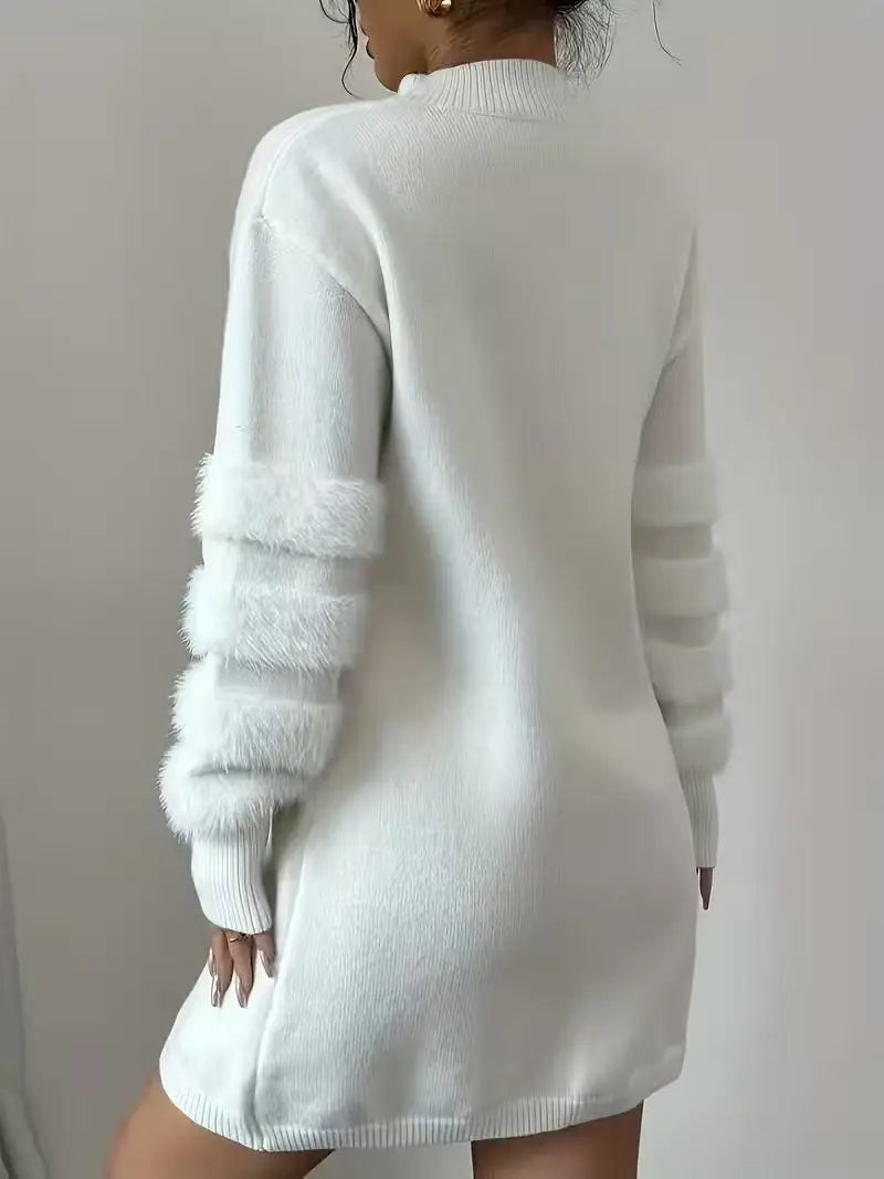 Beatrix | Women's Fuzzy-Sleeve Mock Neck Sweater Dress