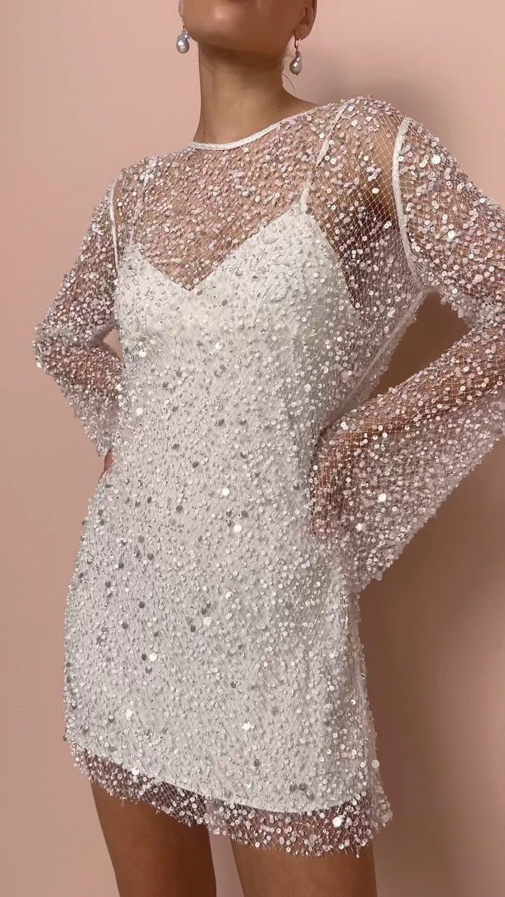 Lottie-Matilda | Women's Glitter Sheer-Overlay Mini Dress